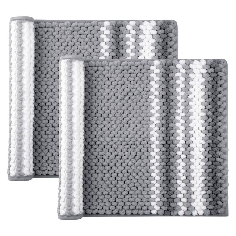 Chenille Bathroom Rug Set of 2 17"x24" Dark Gray and White